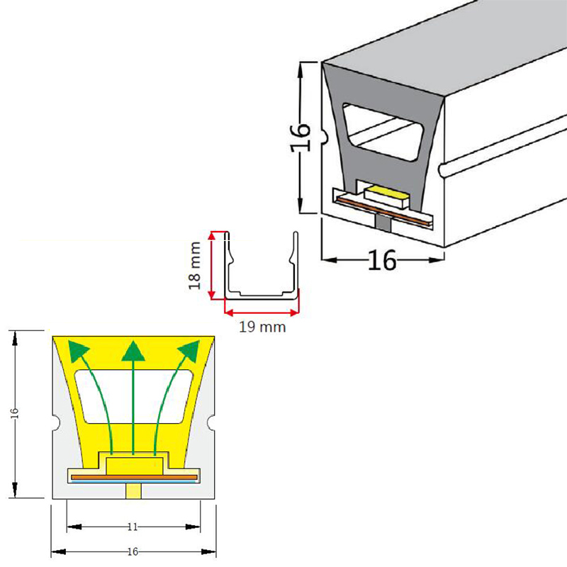 LED Flex Neon Signs Silicone LED Channel Outdoor 120° Top Emitting 16*16mm LED Flex Neon Signs Silicone LED Channel Outdoor 120° Top Emitting 16*16mm